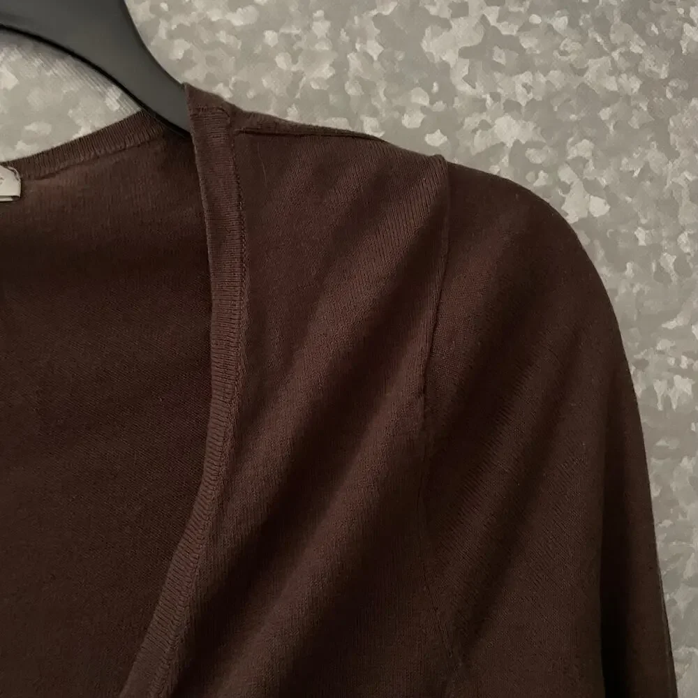 Coldwater Creek Brown Silk Blend Gathered Cardigan Sweater - Size Large (14-16)
